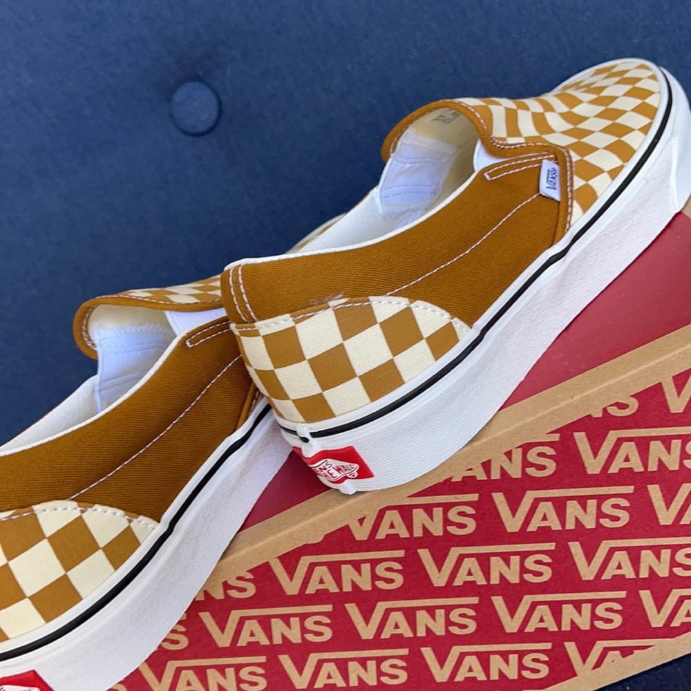 Vans Classic Slip-On Checkerboard Goldenbrown/True White MENS - Picture 15 of 16
